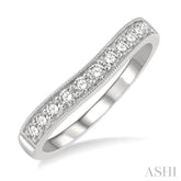 1/3 ctw Curved Center Milgrain Border Round Cut Diamond Wedding Band in 14K White Gold